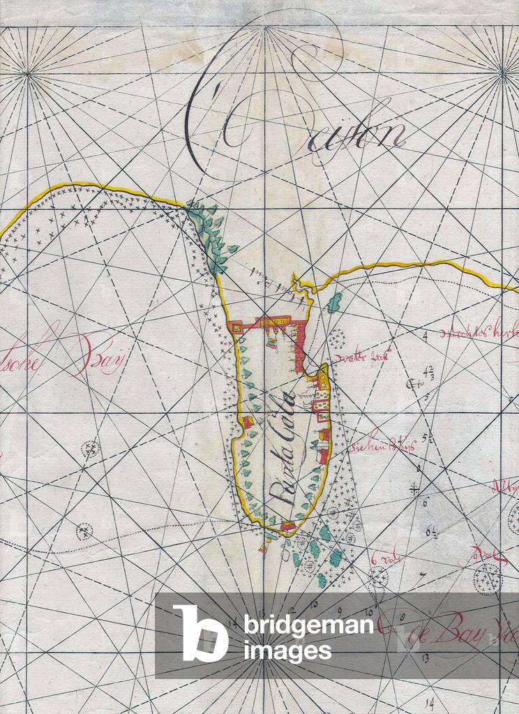 Sri Lanka: 17th century Dutch East India Company manuscript map of Galle (detail).