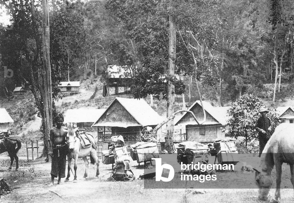 Thailand: A Yunnanese Chinese caravan of 'Chin Haw' traders camped near Chiang Khong, late 19th century.