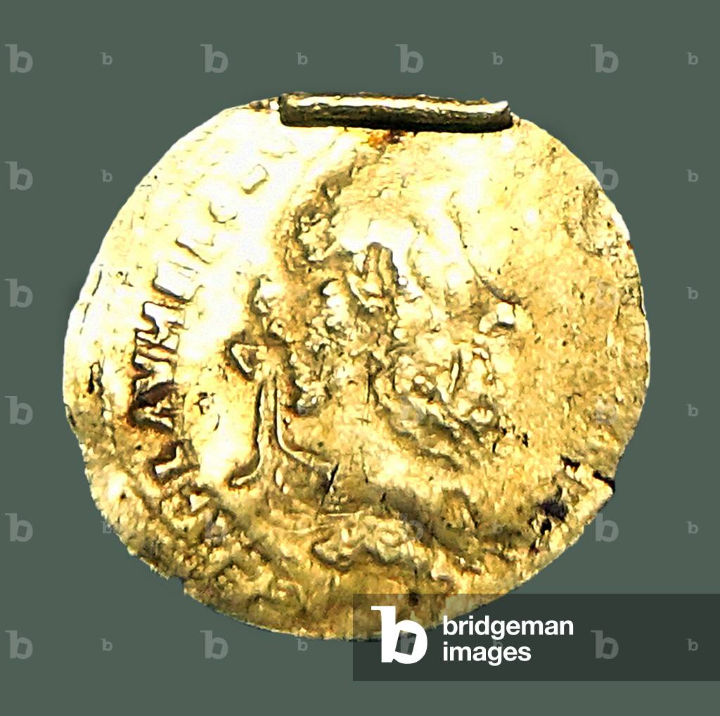 Vietnam: Gold medallion (coin) of Marcus Aurelius (121 - 180 CE), joint 16th Roman emperor, found at Oc Eo, An Giang Province, southern Vietnam, now in the Museum of Vietnamese History, Ho Chi Minh City