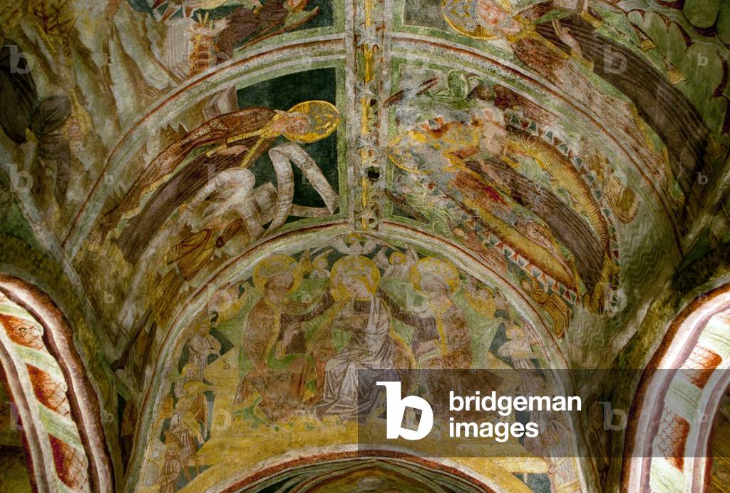 Slovenia: 15th century frescoes by John of Kastav (Johannes de Castua) decorate the ceiling and chancel arch at the Holy Trinity Church, Hrastovlje, Rizana Valley