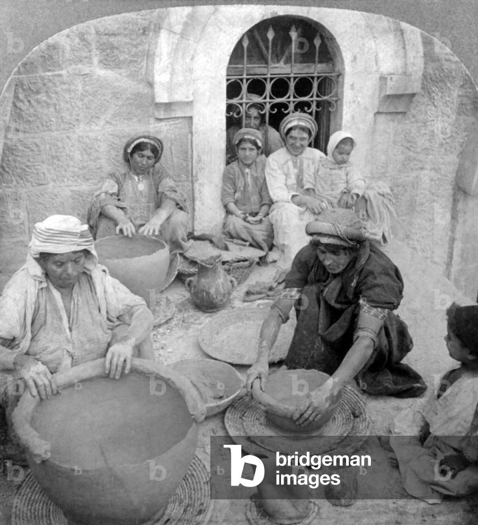 Palestine: A family of Palestinian potters at work, Ramallah, c. 1900