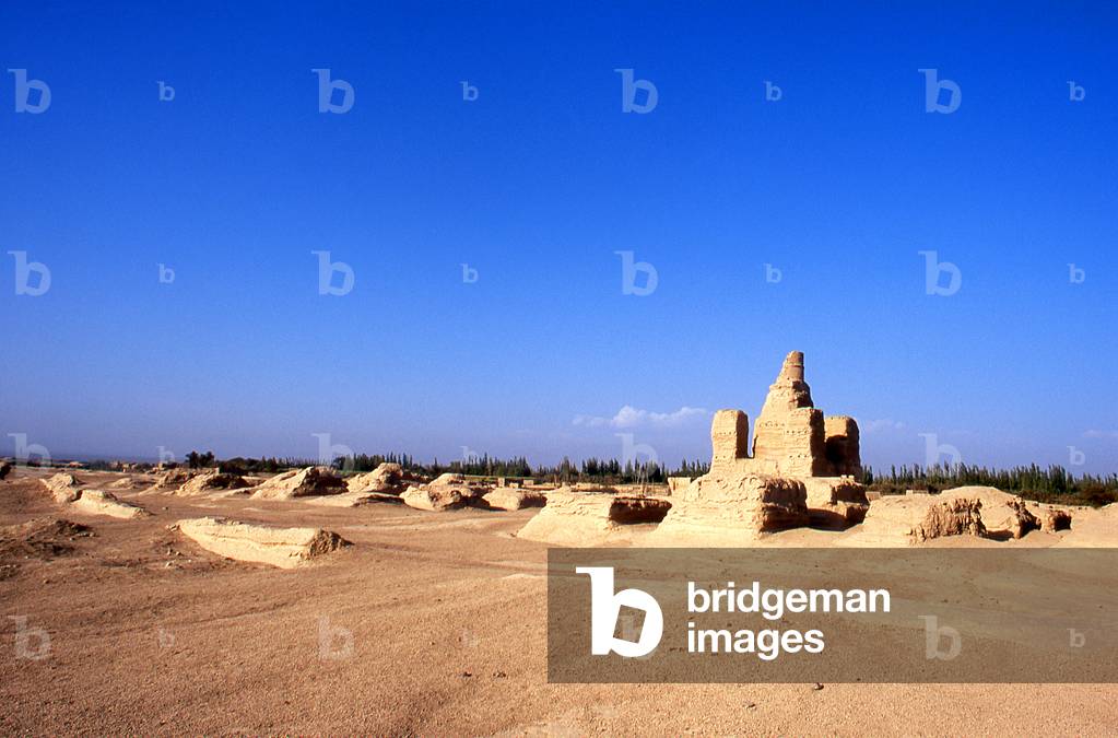 China: Ancient pagoda, Yarkhoto or Jiaohe Gucheng (Jiaohe Ancient City), near Turpan, Xinjiang