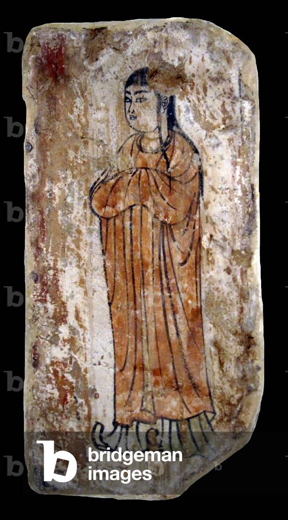 China: A Nestorian worshipper, Nestorian Temple, Gaochang (Khocho), Turfan, Xinjiang Province, 7th century CE