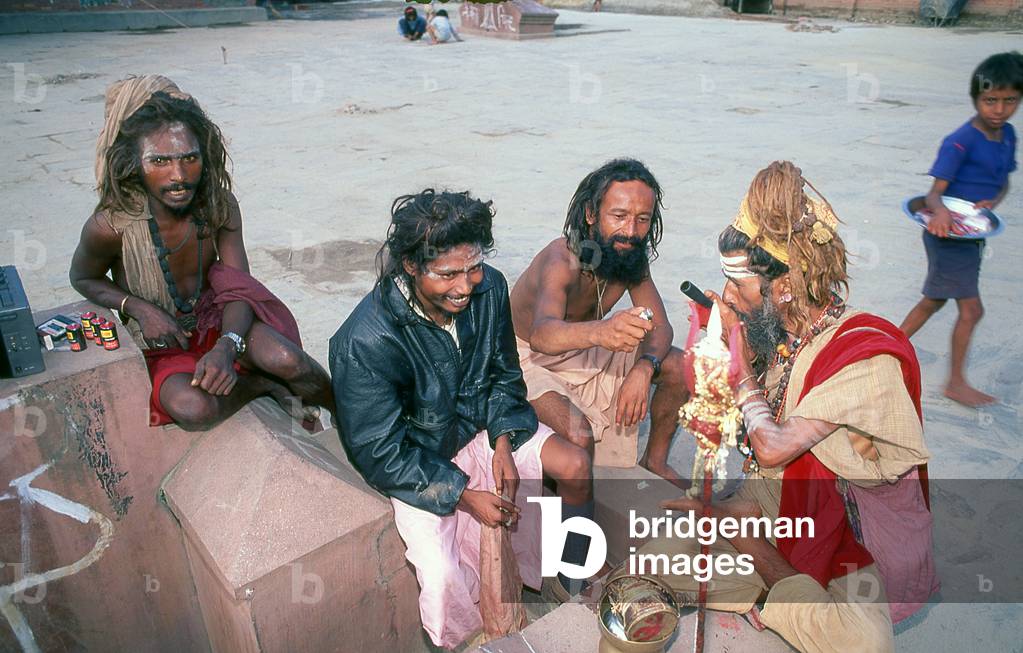 Nepal: Sadhus smoking hashish, Kathmandu