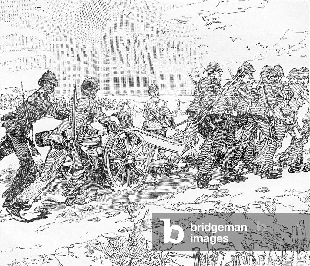 Vietnam / France: French artillerymen at Palan bring up their guns against the Black Flags, 1 September, 1883