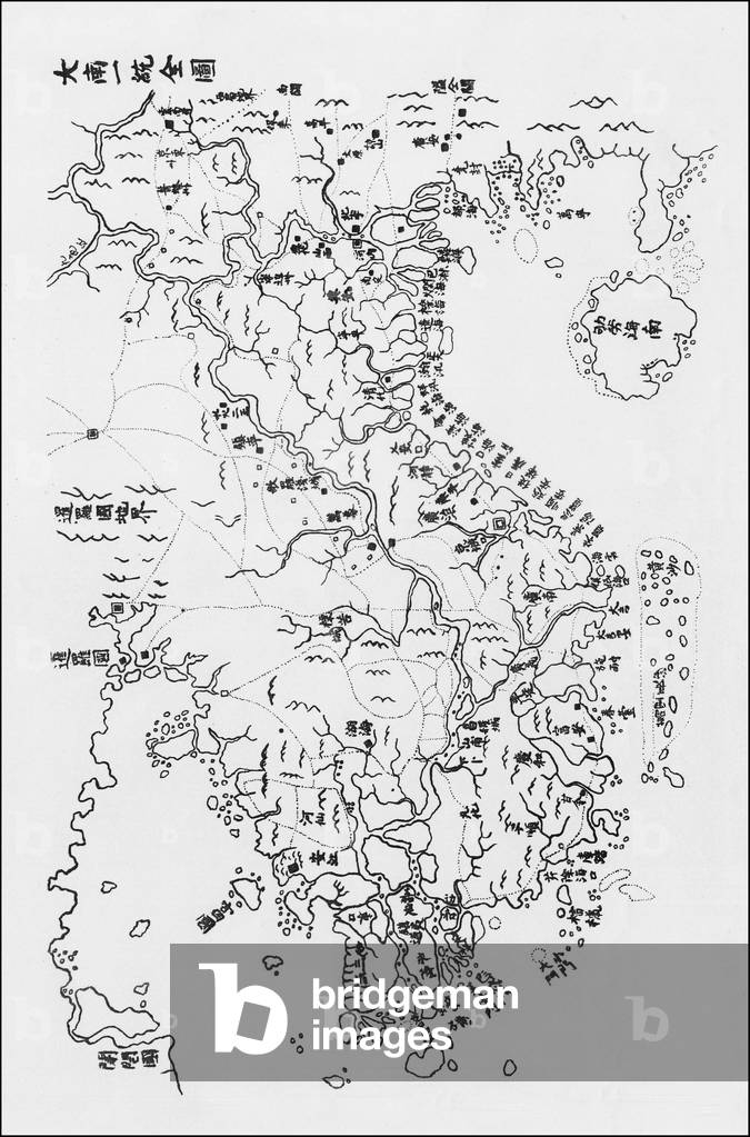 Vietnam: A Vietnamese map published in 1834 showing the East Sea (South China Sea) and the Gulf of Thailand. The Spratlys are represented as a long cluster of islets just off the shore of central Vietnam