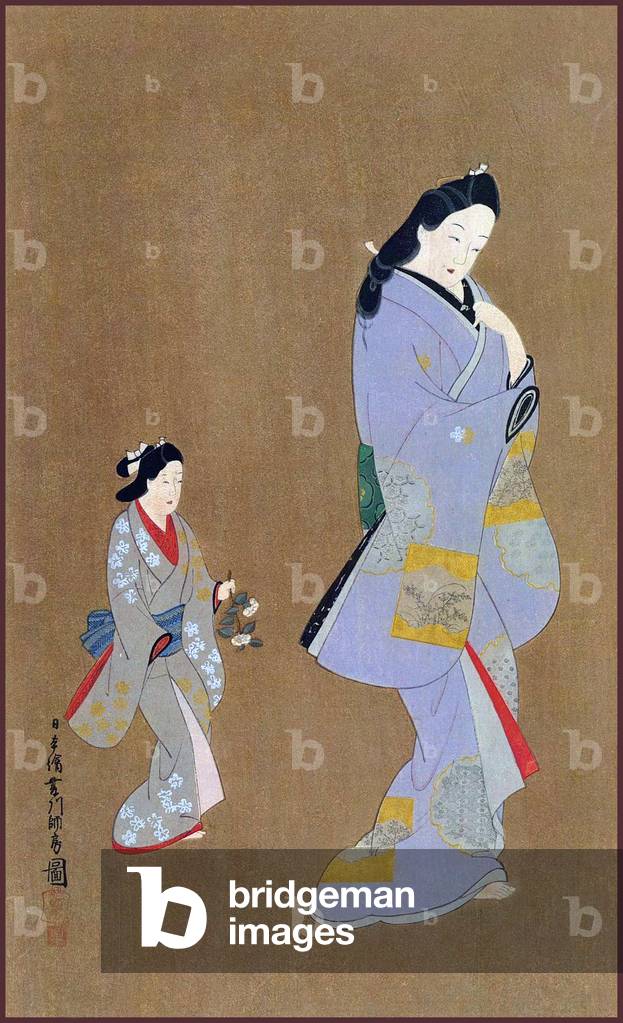 Japan: A beautiful woman with her maid, Morofusa Hishikawa, c. 1700.