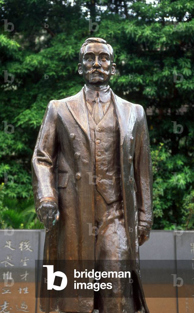 Taiwan: A bronze statue of the Father of Modern China outside the National Dr. Sun Yat-sen Memorial Hall, Taipei