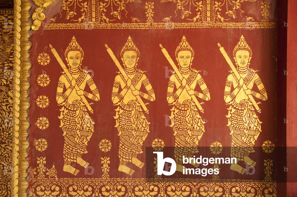 Laos: Gold lacquer detail on the wall of the sim (ordination hall), Wat Souvannakhiri (Wat Khili), Luang Prabang