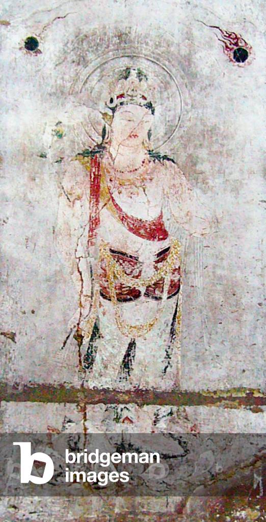 Japan: Lost Horyuji Temple fresco from a pre-1949 photograph: No.3 wall, Avalokitesvara.