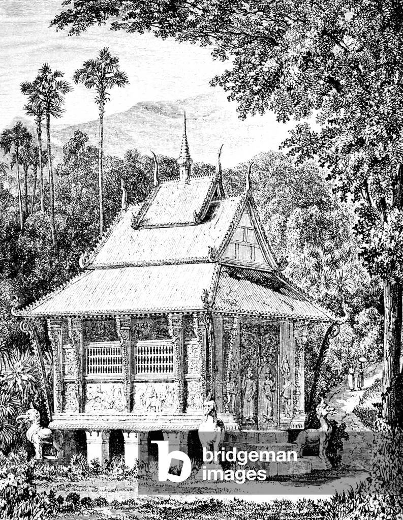 Laos: The library adjoining a Buddhist pagoda in Laos, as encountered by a French expedition c. 1867.