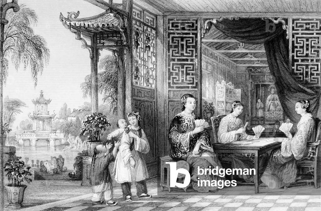 China: 'Ladies of a Mandarin's Family Playing Cards', by Thomas Allom, c. 1845