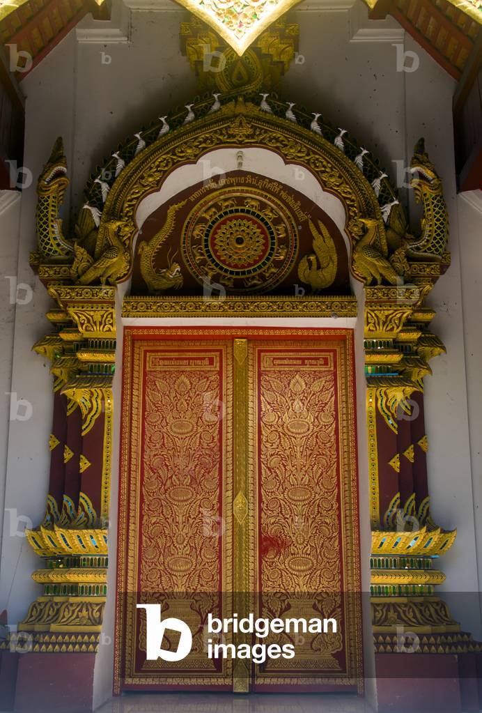 Thailand: Ubosot (ordination hall) doorway, Wat Chiang Man, Chiang Mai