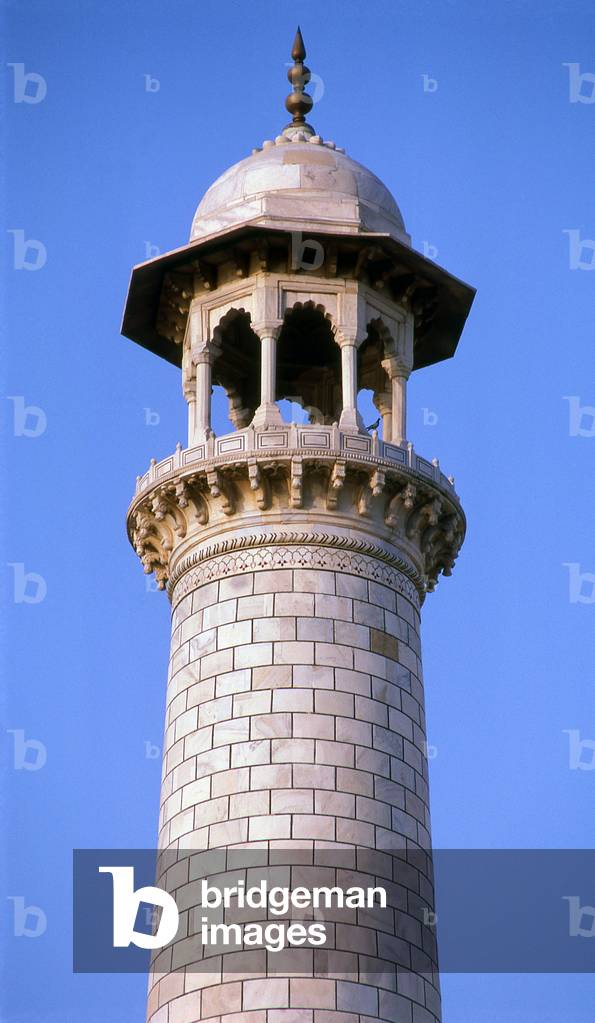 India: A minaret at the Taj Mahal, Agra, Uttar Pradesh