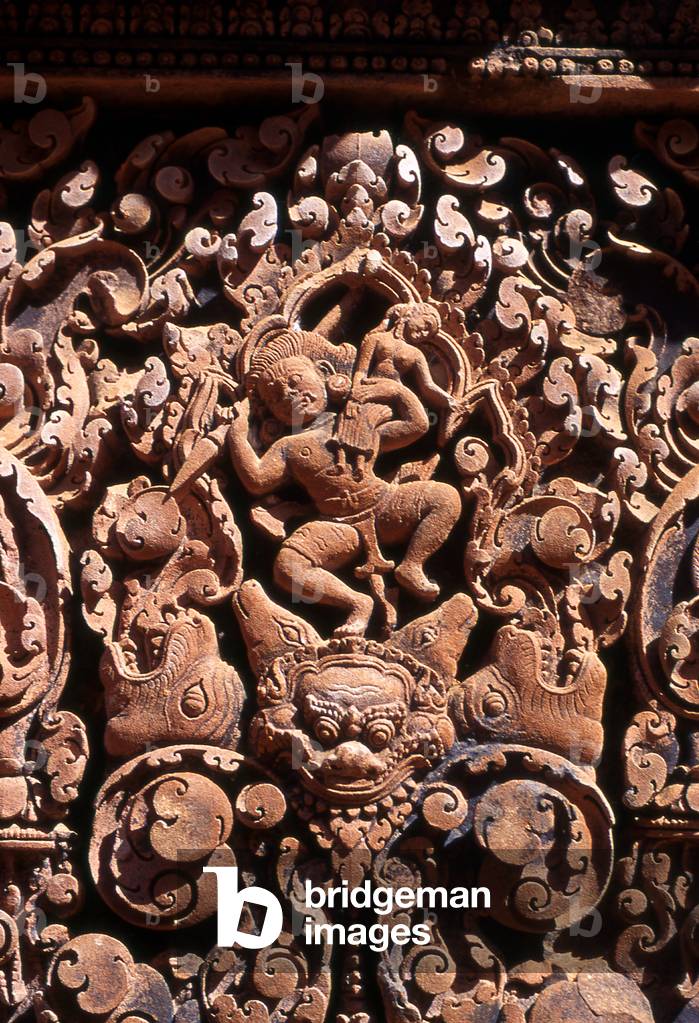 Cambodia: Pediment detail, Banteay Srei (Citadel of the Women), near Angkor