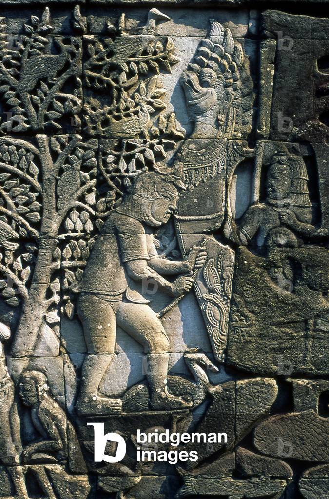 Cambodia: Cham warship docks on the Tonle Sap, bas-relief, The Bayon, Angkor Thom