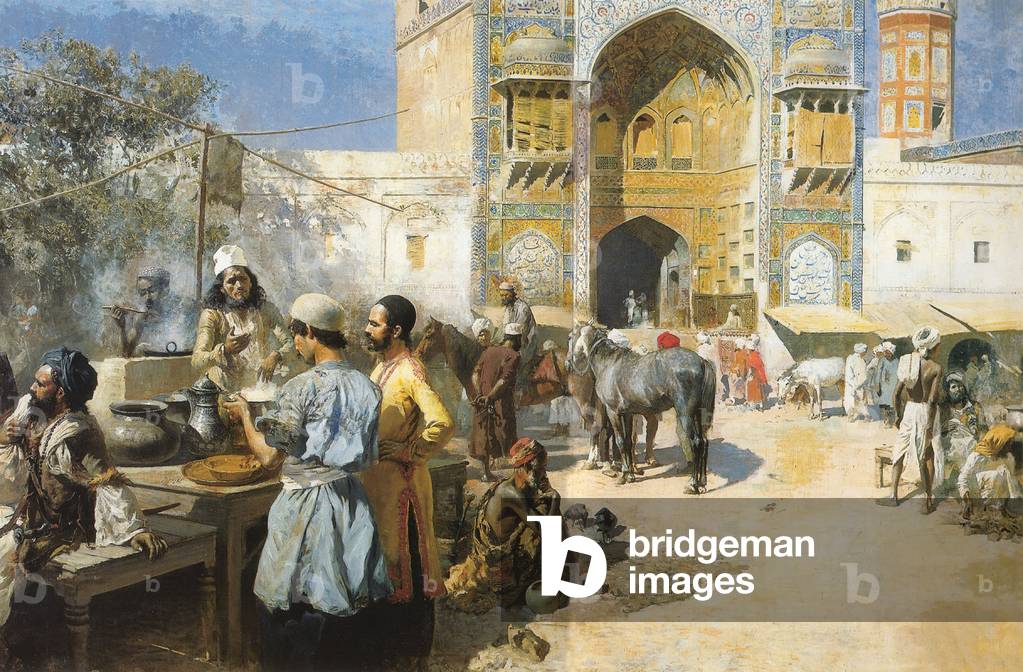 India / Pakistan: Market Place near the Wazir Khan Mosque, Lahore (1899), by Edward Lord Weeks.