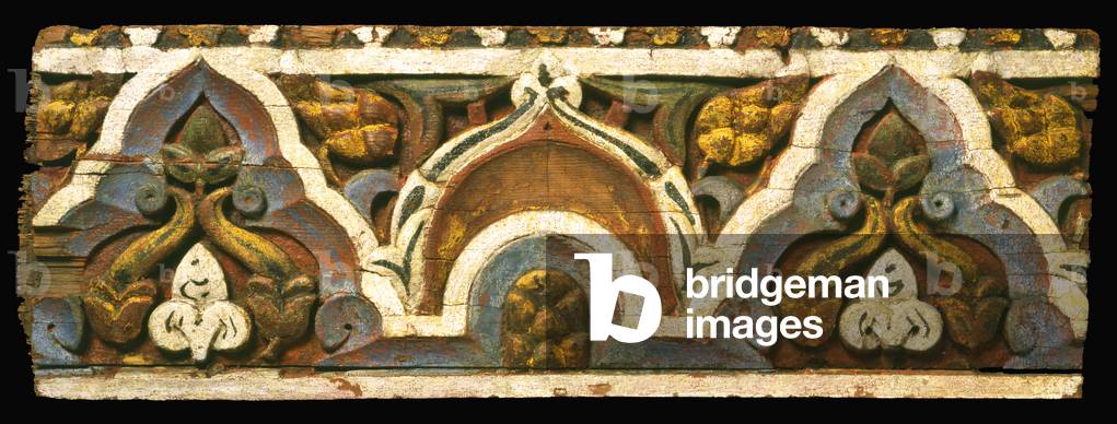 Morocco: Detail of a carved and painted architectural frieze, 14th century.