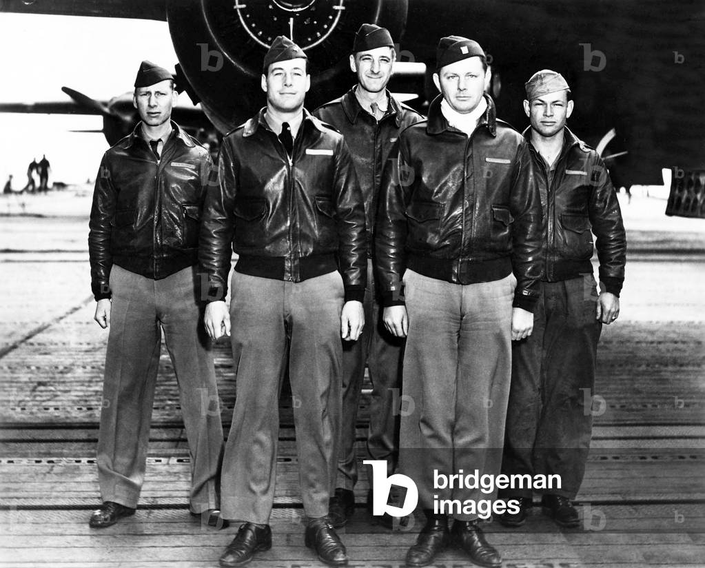 USA / Japan: The Crew of 2nd Doolittle Raid Aircraft (crash landed in China), aboard USS Hornet, north Pacific, April 1942