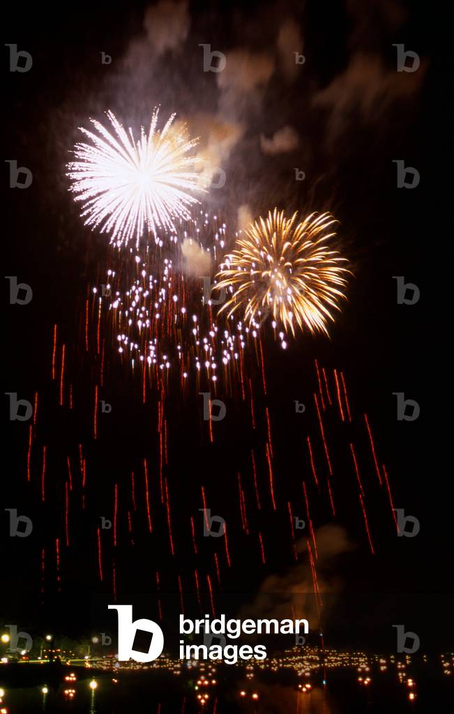 Thailand: Fireworks over Sukhothai Historical Park during the annual Loy Krathong festival.