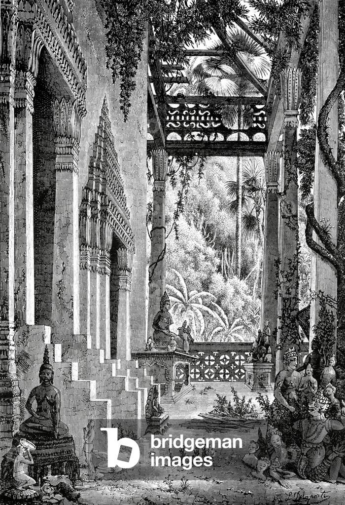 Laos: An 1867 drawing by French expeditioner Louis Delaporte of Wat Phra Keo temple in Vientiane.