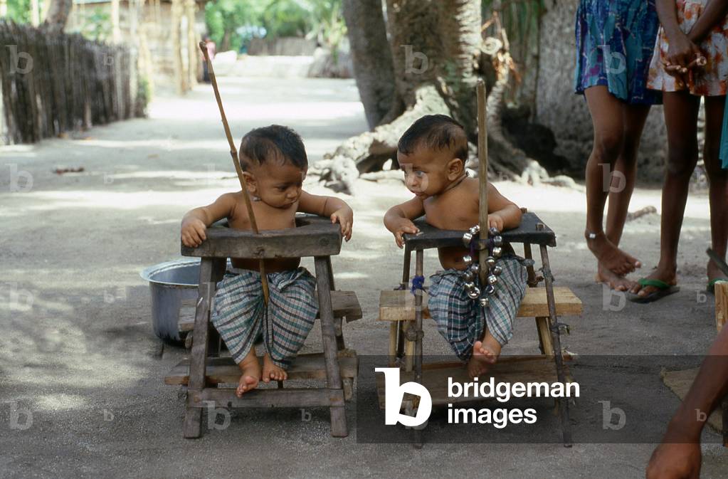 Maldives: Island style baby seats with rattle, Addu Atoll (Seena Atoll) 1980
