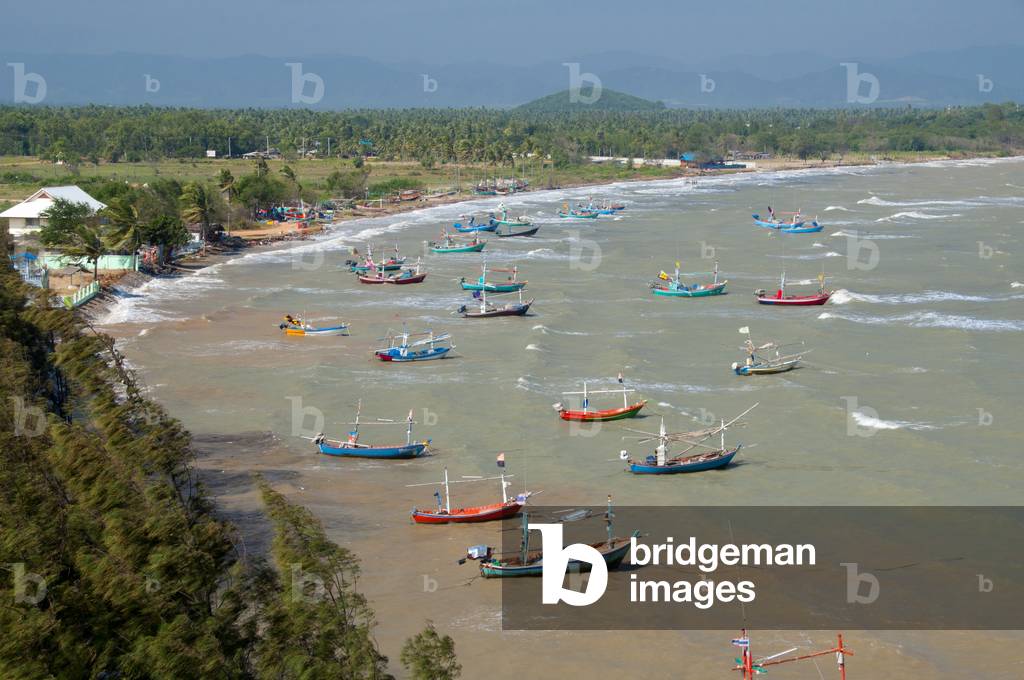 Thailand: Fishing boats seen from Wat Khao Tham Khan Kradai, Prachuap Khiri Khan Province
