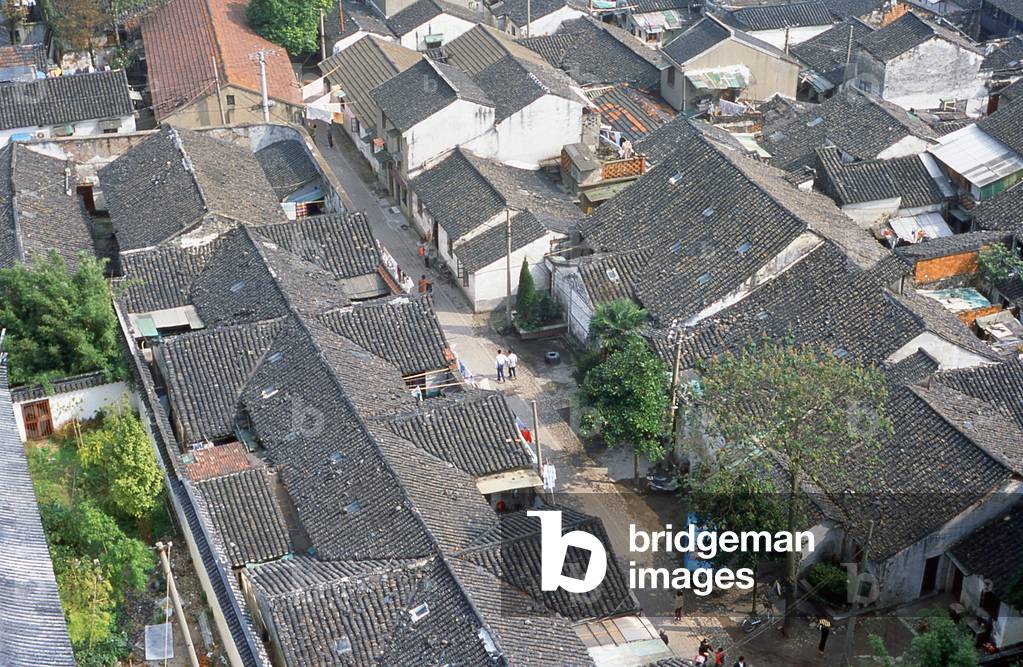 China: View onto old Suzhou houses from the pagoda, Beisi Ta or North Temple Pagoda, Suzhou