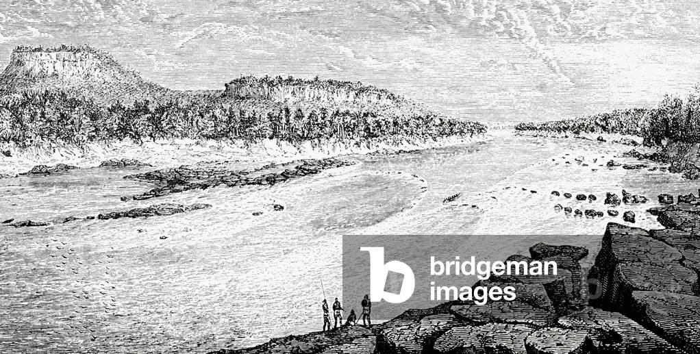 Thailand: An 1867 sketch by French expeditioner Louis Delaporte of the Mun River between Pak Mun and Kemarat.