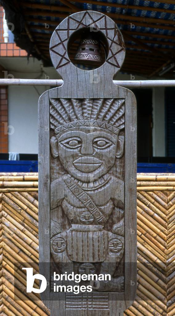 Taiwan: An Amis (an indigenous people) totem outside a house in Futientsun, Eastern Rift Valley