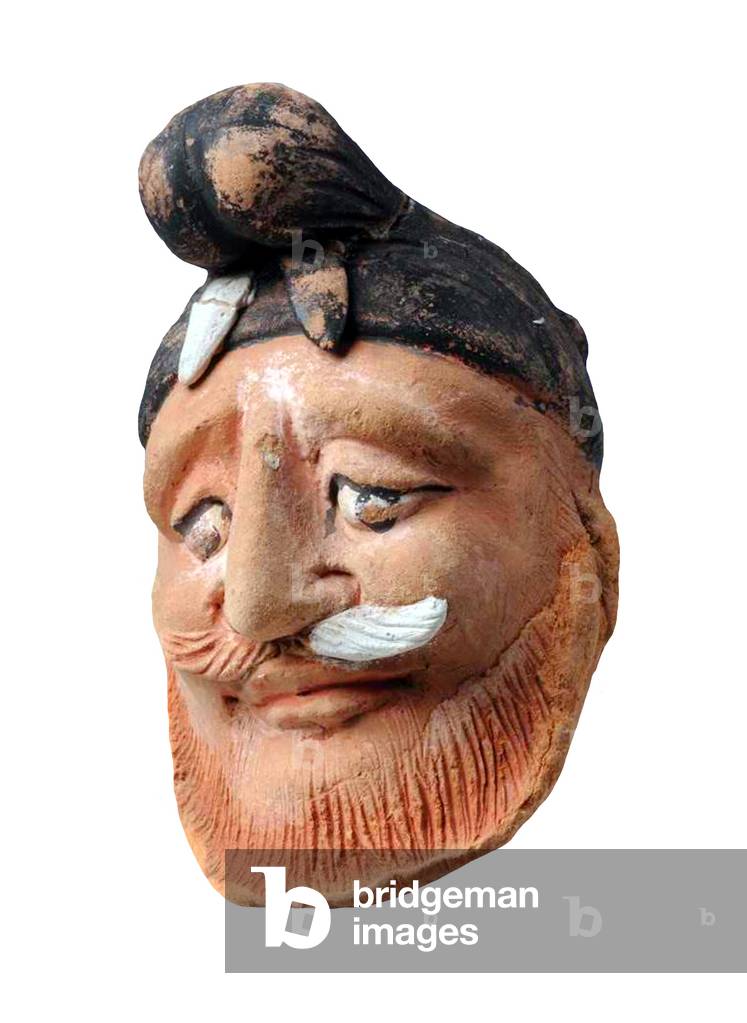 China: Ceramic face of a Central Asian from Khotan, Xinjiang, 7th-8th century CE