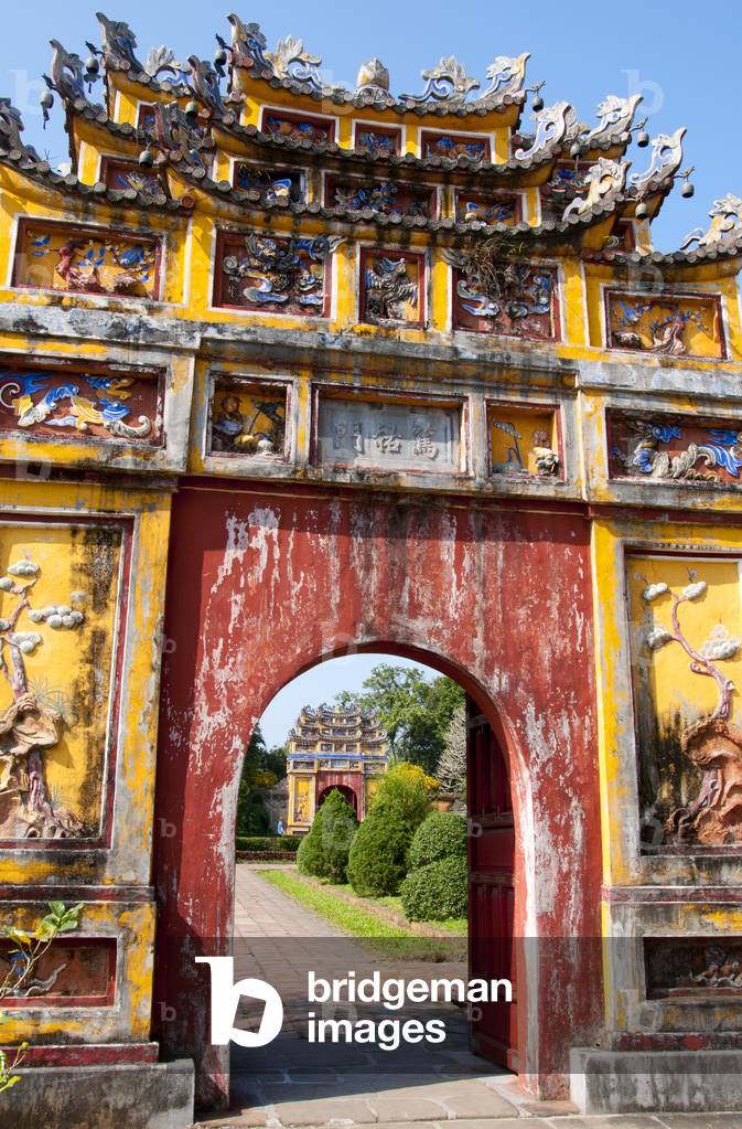 Vietnam: Gates leading into the The Mieu ancestral temple, The Imperial City, The Citadel, Hue