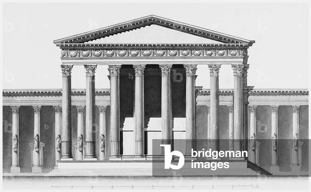 Syria: The facade of the Temple of Bel at Palmyra, viewed from the north. Ink pen and black ink wash,  	Louis-Francois Cassas (1756-1827), 1785