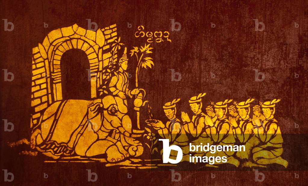 Burma / Myanmar: Gold stencilled ('lai kham') paintings on the inner wall of the main viharn at Wat Jong Kham, Kyaing Tong (Kengtung), Shan State