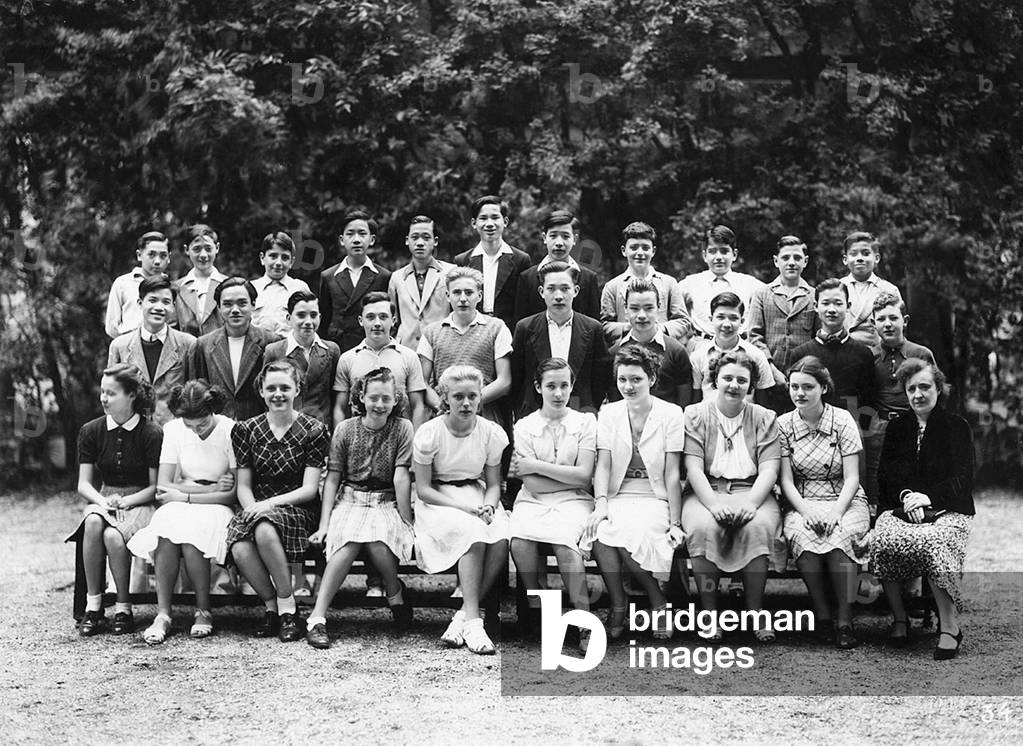 Vietnam: Class photograph showing mixed European and Vietnamese students, Lycee Albert Sarraut, Hanoi, c. late 1930s