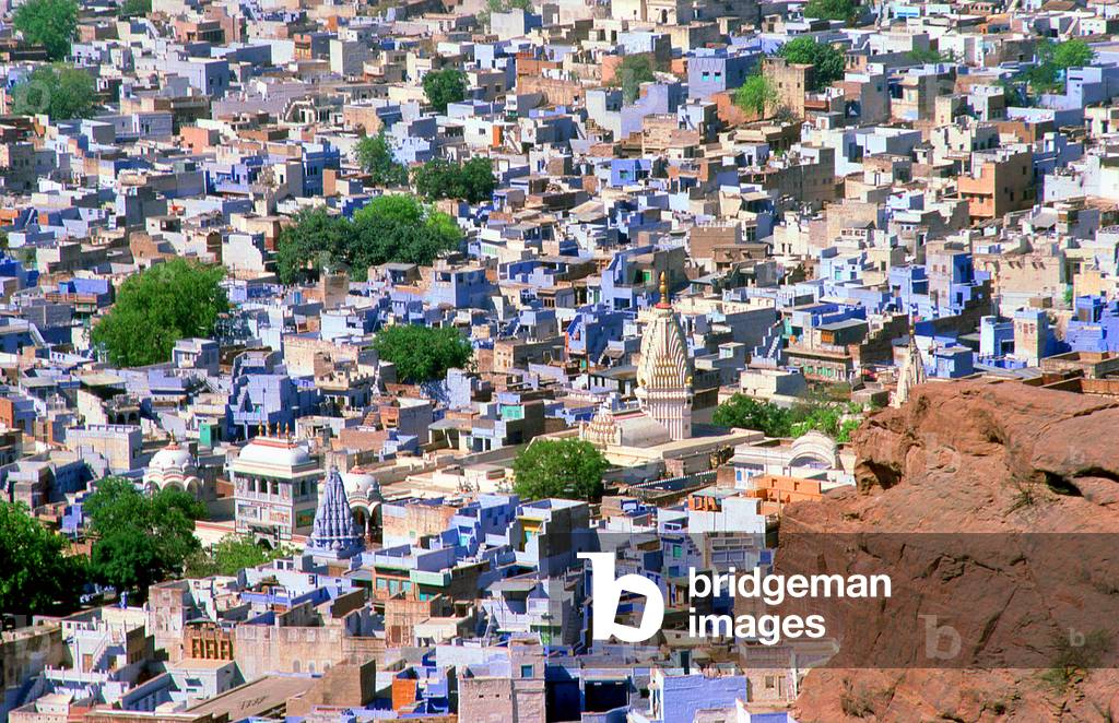 India: View of the old city from Mehrangarh Fort (the Brahman houses are painted blue), Jodhpur, Rajasthan