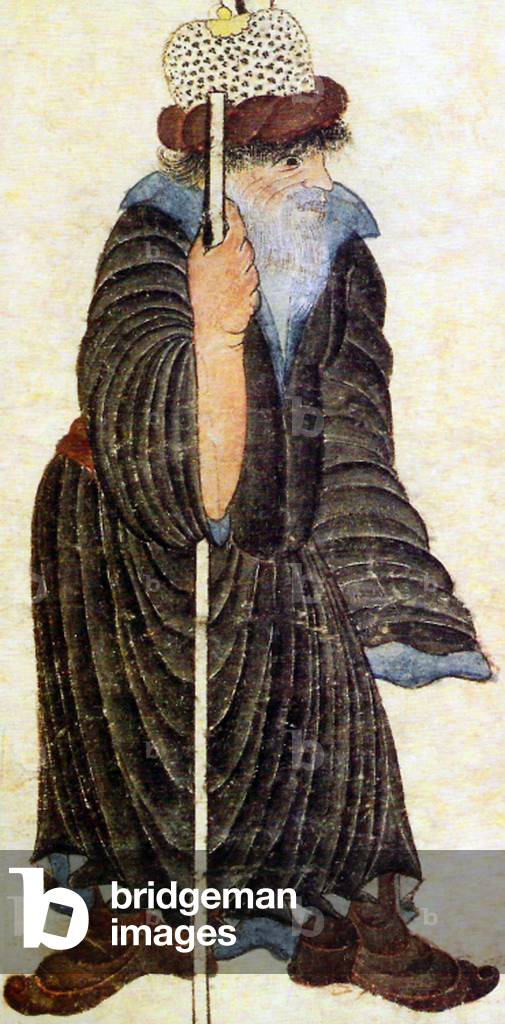 Central Asia: Siyah Kalem School, 15th century: A traveller in robe and hat.