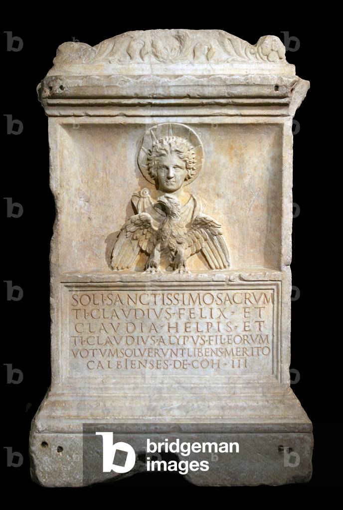 Syria: Altar dedicated to the Sun God Malakbel and the gods of Palmyra by Tiberius Claudius Felix and family. Marble, c. 2nd century CE