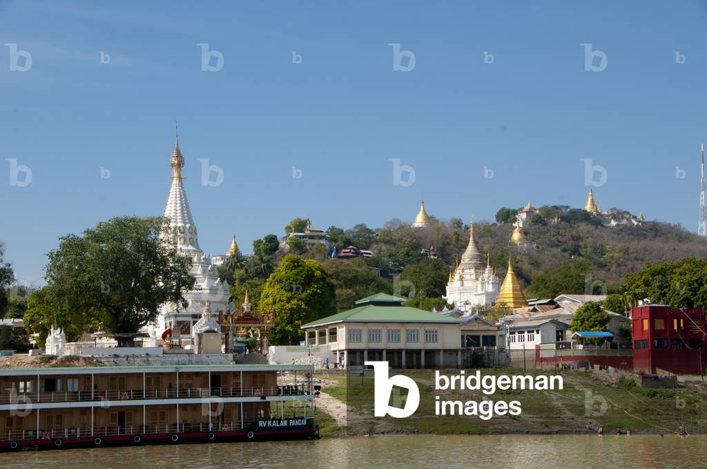 Burma / Myanmar: Pagodas at Sagaing seen from the Irrawaddy / Ayeyarwady River, near Mandalay