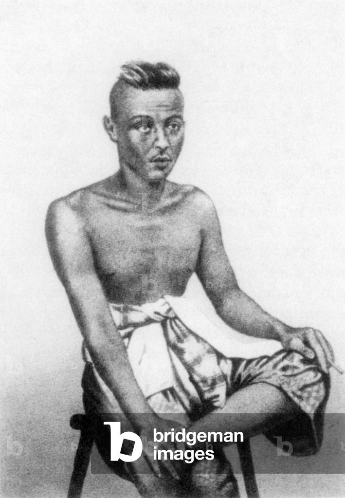 Thailand: A pencil sketch from the mid-19th century of a Siamese official.