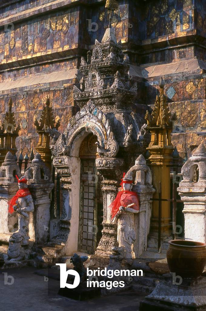 Thailand: Elaborately decorated doorway at the foot of the main chedi, Wat Phra That Lampang Luang, northern Thailand