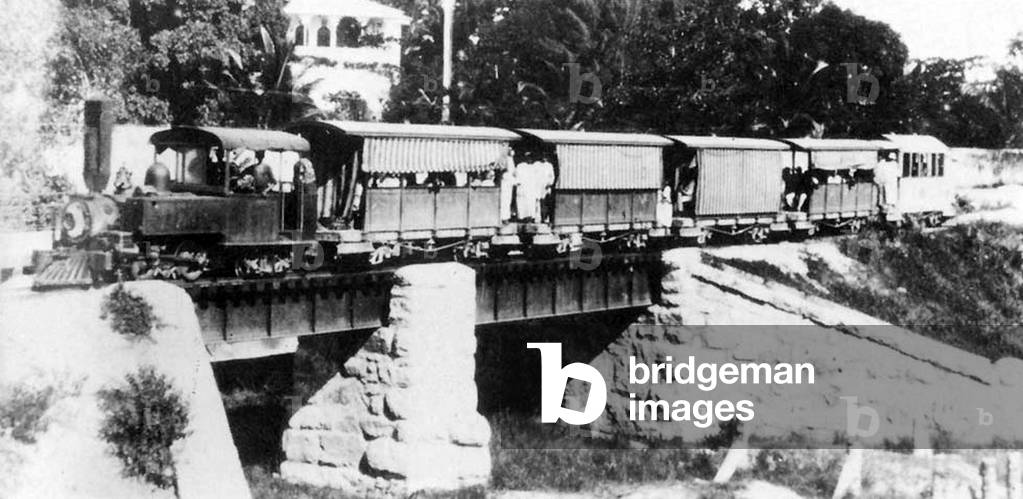 Tanzania / Zanzibar: A steam locomotive on the Bububu Railway, early 20th century