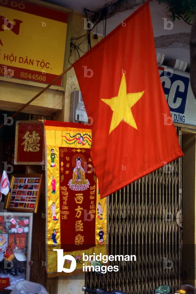 Vietnam: Flag and poster shop in the Old Quarter, Hanoi