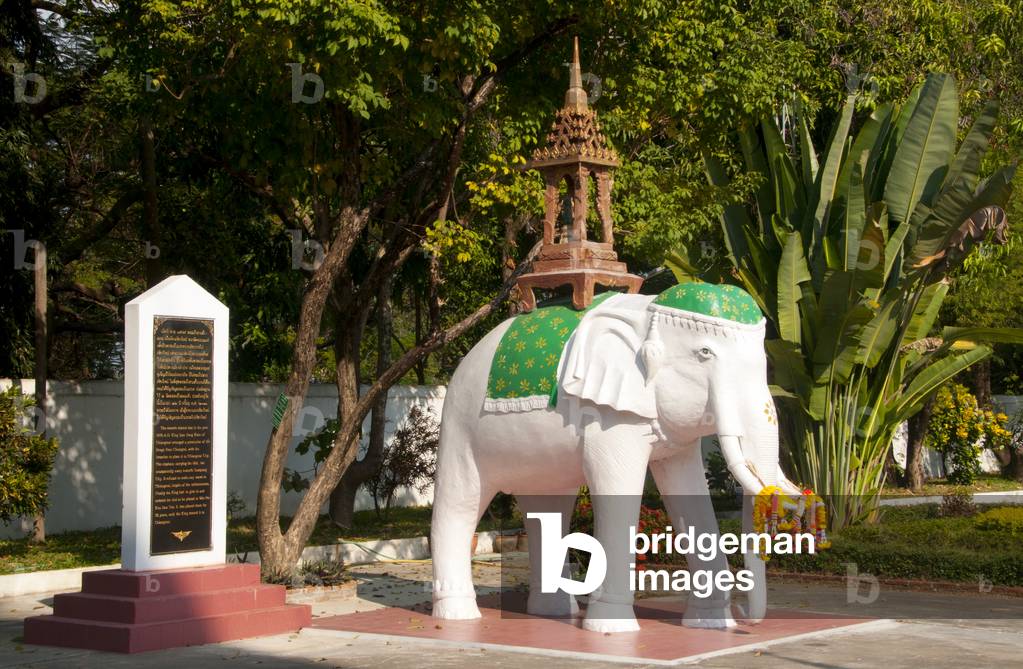 Thailand: A statue of the elephant believed to have brought the Emerald Buddha to Wat Phra Kaeo Don Tao, Lampang, Lampang Province