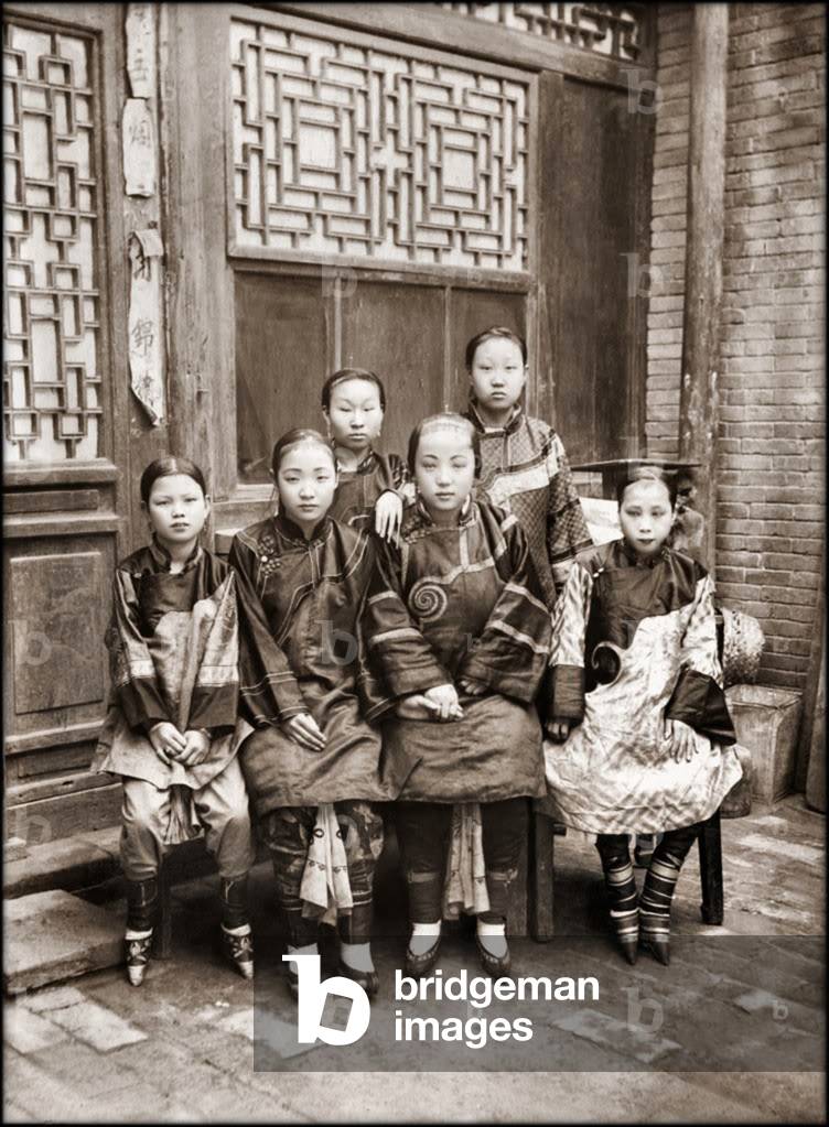China:  Young Chinese Girls with bound feet, c. 1901.