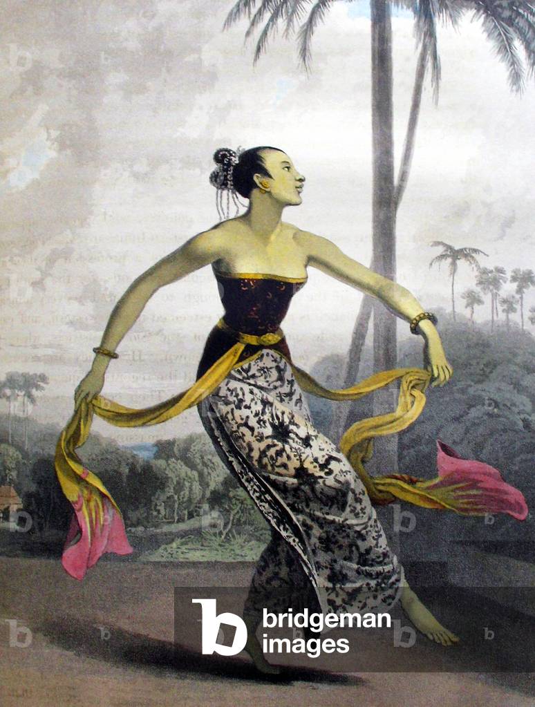 Indonesia: 'A Ronggeng or Dancing Girl' from Sir Thomas Stamford Raffles, 'History of Java' (1817). Aquatint by William Daniell (1769-1837)