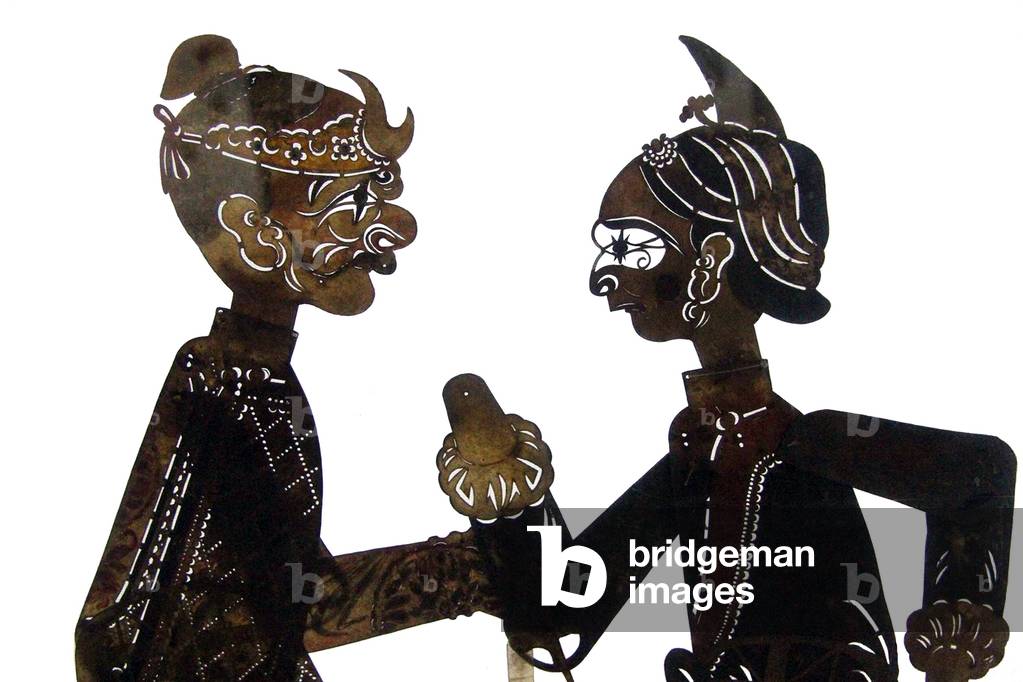 China: Detail of two male shadow puppets, Sichuan Province, 20th century