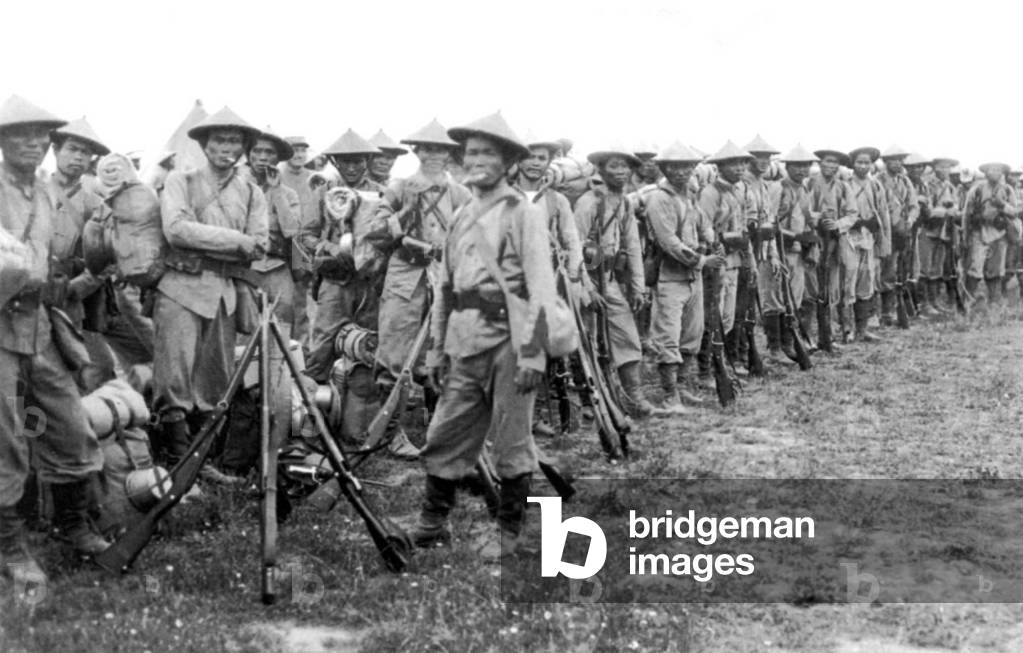 Vietnam: Annamese 'tiraillleurs' or Vietnamese colonial soldiers waiting to go into battle at Ypres, Belgium, in 1916.