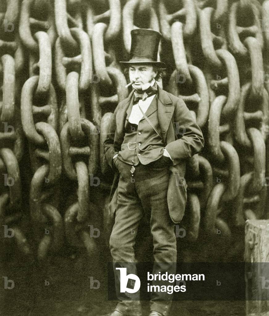 England / UK: Isambard Kingdom Brunel by the launching chains of the Great Eastern, 1857