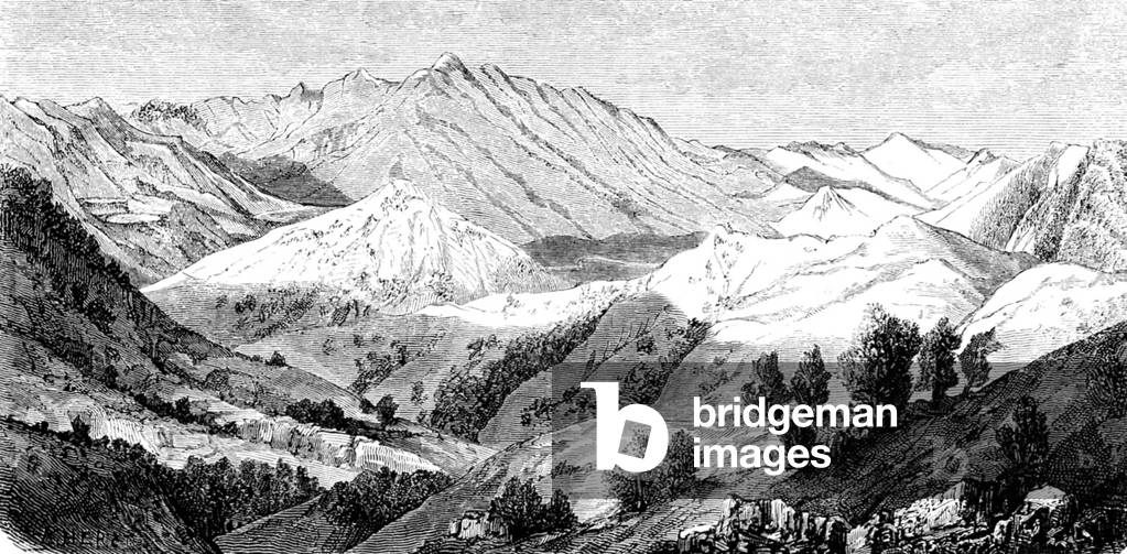 China: The view as seen by a French expedition after crossing the Kin-cha Kiang River from Yunnan en route to Dali via Szechuan (Sichuan) province in 1868.